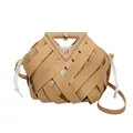 Woven khaki crossbody bag with triangular handle and drawstring inner pouch for women - Khaki