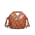 Borsa a spalla in pelle intrecciata marrone con manico a triangolo e tracolla - Marrone