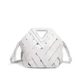 Borsa a tracolla intrecciata bianca con manico a triangolo e tracolla sottile - Bianco