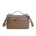 Brown lychee grain leather lunch box style handbag with silver zippers and strap - Gray