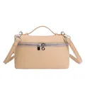 Beige lychee pattern leather box handbag with top handle and detachable shoulder strap - Khaki
