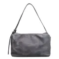 Minimalist matte charcoal grey suede tote bag with adjustable shoulder strap and metal buckle - Gray