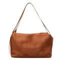 Caramel brown frosted suede tote bag with large capacity and adjustable shoulder strap - Brown