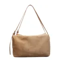 Minimalist camel suede leather tote bag for women with adjustable shoulder strap - Khaki