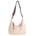 Vintage beige suède hobo tas met donkerbruine lederen riem en een minimalistisch ontwerp - Met Hanger / Khaki