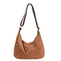 Bruine crossbodytas van imitatiesuède met lange franjes en retro verstelbare riem - Met Hanger / Bruin