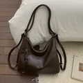 Dark brown vintage tote bag in leather finish with convertible shoulder straps - Coffee With Pendant