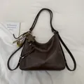 Vintage coffee brown large hobo tote bag with fringe details and plush bear charm - Coffee without Pendant