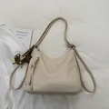 Retro cream white large tote bag with bear charm and adjustable shoulder straps - White Without Pendant