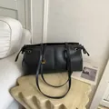 Chic black faux leather rectangular shoulder bag with gold hardware and side drawstring - Black without Pendant