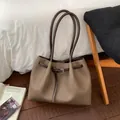 Coffee brown tote bag with contrast dark brown straps and pebbled leather texture - Gray