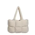 Sac cabas matelassé blanc crème chic avec texture rembourrée douce et grand intérieur - Sans pendentif / Blanc