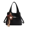 Sac seau rétro noir en cuir grainé avec fermoir rotatif argenté et breloque étoile brune - Sans Pendentif / Noir
