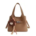 Sac seau rétro en cuir fauve avec poignée, bandoulière et pendentif étoile en peluche - Sans Pendentif / Marron