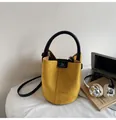 Ginger yellow suede bucket bag with black top handle and adjustable shoulder strap - No Pendant / Yellow