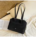 Chic black matte suede tote bag with slim shoulder straps and vintage fashion label - Black without Pendant