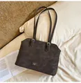 Retro chocolate brown tote bag in soft PU leather with adjustable shoulder straps - Coffee without Pendant