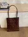 Deep brown suede tote bag with intricate floral beadwork and sequin embroidery - Simple Coffee