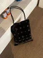 Ethnic style black suede tote bag with intricate gold bead embroidery and sun patterns - Simple Black
