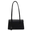 Minimalist black matte leather underarm bag with thin shoulder strap on white background - Black