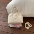 Bolso cubo estilo bowling blanco crema minimalista en cuero PU con correa ajustable - Sin colgante / Blanco