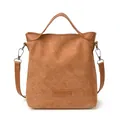 Sac à main vintage en daim caramel pour femme avec un design seau épuré et des détails argentés - Marron