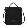 Sac à main vintage en daim noir avec finitions en cuir lisse et détails en métal argent - Noir