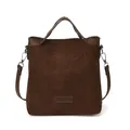 Sac à main vintage en daim marron foncé avec anses en cuir et bandoulière amovible - Marron