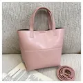 Pink minimalist leather tote bag with dual handles and adjustable shoulder strap - Pink