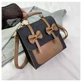 Bolso de tela vaquera gris oscuro y cuero marrón con lazos y correa de hombro - Negro