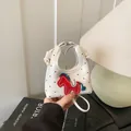 Mini witte handtas met stippen, borduursel van paard en lange schouderband voor kids - Wit