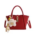 Sac seau rouge à motif litchi avec breloque étoile et bandoulière amovible - Sans pendentif / Rouge