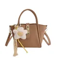 Braune Beuteltasche mit Litschi-Muster, abnehmbarem Gurt und Sternanhänger-Accessoire - Khaki
