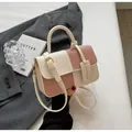 Chic beige and rose pink colorblock crossbody square bag with adjustable strap - Large / Off White