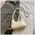 Chic cream white crescent shoulder bag with smooth faux leather and adjustable strap - White Without Pendant