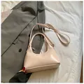 Niche versatile beige crescent shoulder bag in glossy leather with adjustable strap - Pink Without Pendant