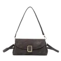 Minimalist rectangular crossbody bag in charcoal faux leather with gold buckle - Brown