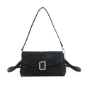 Minimalist black matte square shoulder bag for women with elegant golden metal buckle - Black