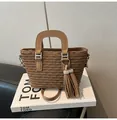 Brown bucket bag for women with pleated texture and rhinestone tassel accessory - Dark Khaki