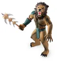 Brown lion warrior action figure toy with blue eyes and golden trident staff - Lion Warrior (LX848)