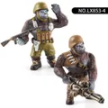 Miniature gorilla soldier figures with rifles and tactical gear wildlife forest models - Helmet and Heavy Machine Gun Style (LX853-4)