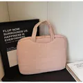 Pale pink quilted laptop sleeve with dual zippers for office and daily commute - Pink