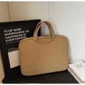 Khaki quilted laptop storage tote bag with top handle for business and daily use - Khaki