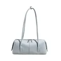 Minimalist light blue baguette shoulder bag in premium leather with silver zippers - Sky Blue