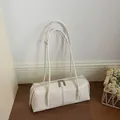 Sac à bandoulière baguette blanc crème minimaliste avec double fermeture éclair argentée - Blanc