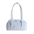 Floral print light blue shoulder bag with mushroom patterns and double zipper closure - Blue (Without Charm)