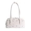 Minimalist white shoulder bag with purple floral print and dual zipper closure - White (Without Charm)