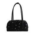 Chic black underarm bag with white and blue floral print featuring dual shoulder straps - Black (Without Charm)