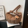 Deep brown quilted cloud bag with puffy knot strap and cute bear charm pendant - Without Pendant / Brown