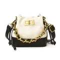 Mini sac seau matelassé bicolore noir et blanc avec chaîne dorée pour femmes et enfants - Blanc